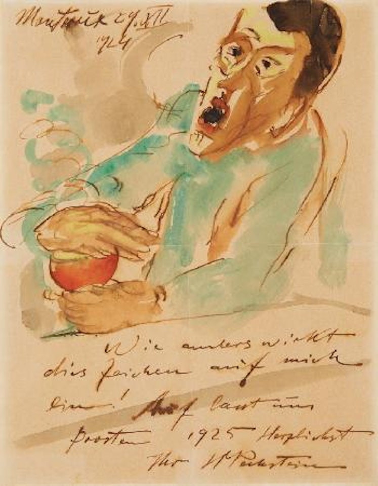 Selbstbildnis Mit Punschglas (Neujahrsglückwunsch) by Max Pechstein