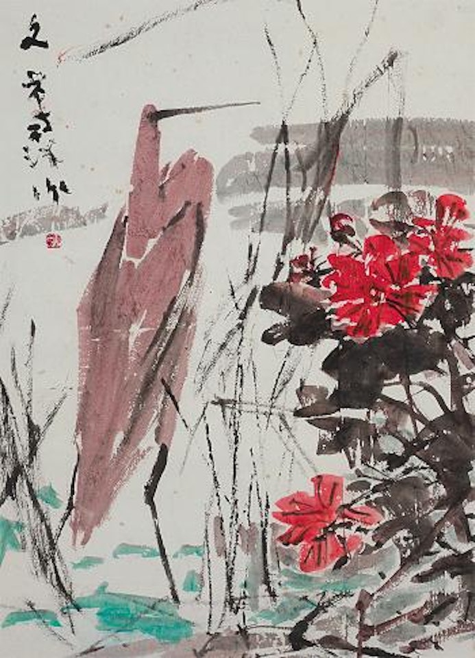 Egret With Flowers by Chen Wen Hsi