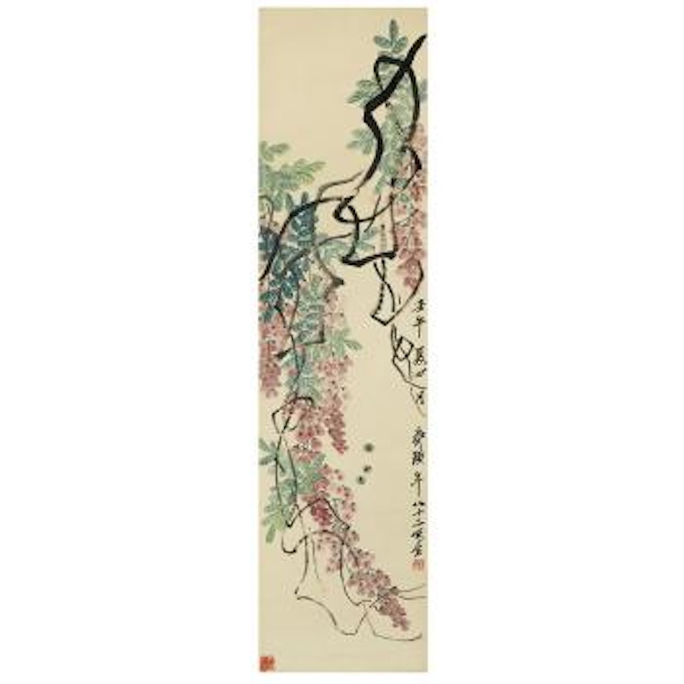 Bees amid wisteria by Qi Baishi