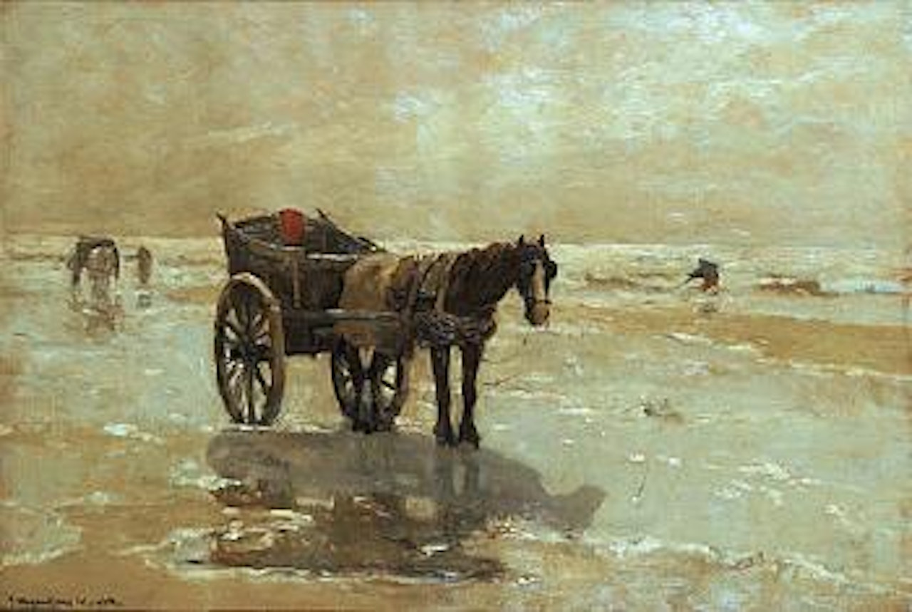 Garnaalvisser met paard bij de Noordzee by Gerhard Arij Ludwig Morgenstjerne Munthe