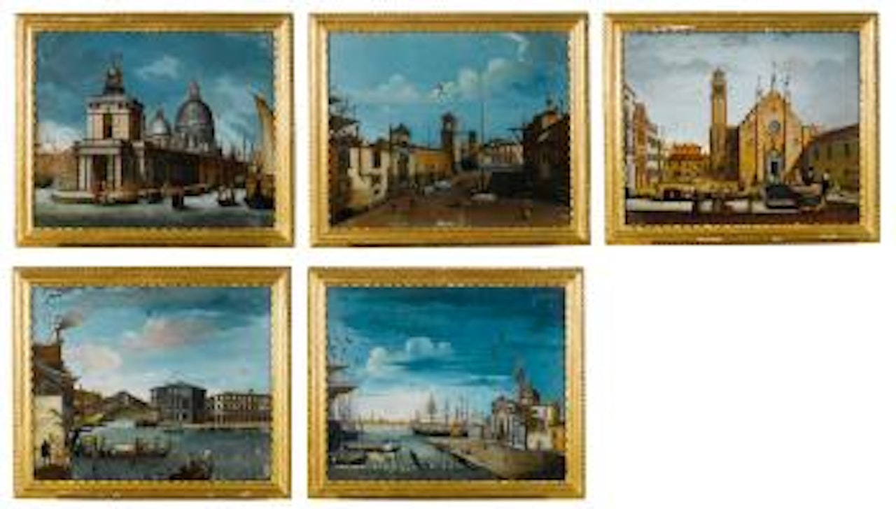 Five Italian paintings on glass depicting Venetian views by Michele Marieschi