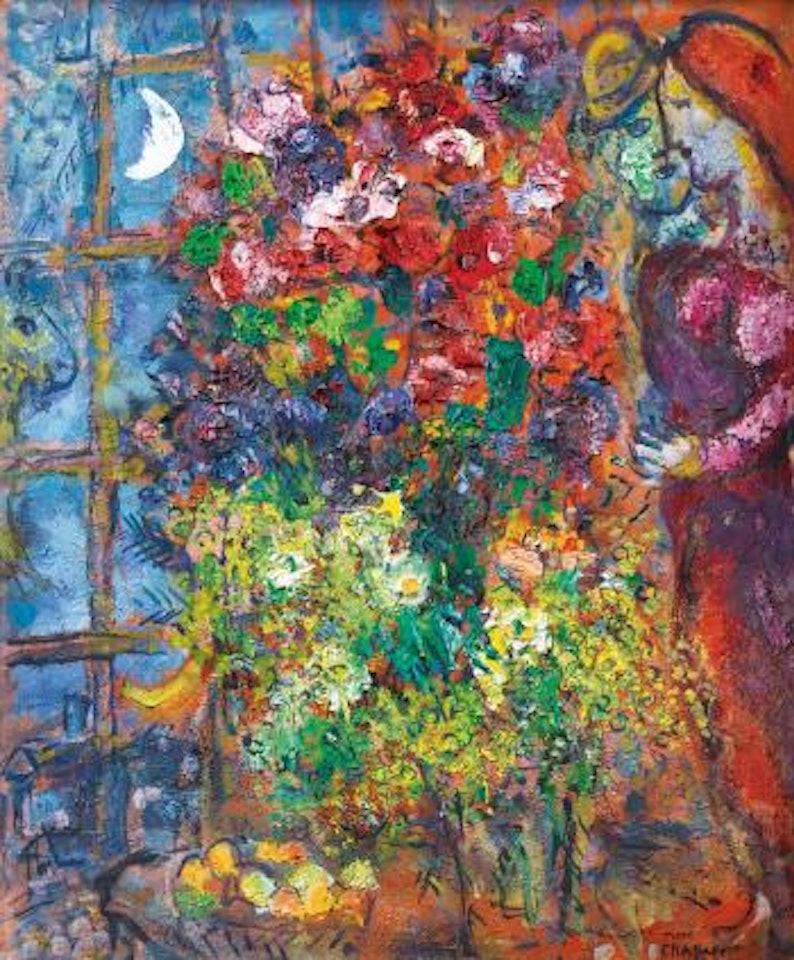 Les Amoureux Aux Fleurs Devant La Fenêtre by Marc Chagall