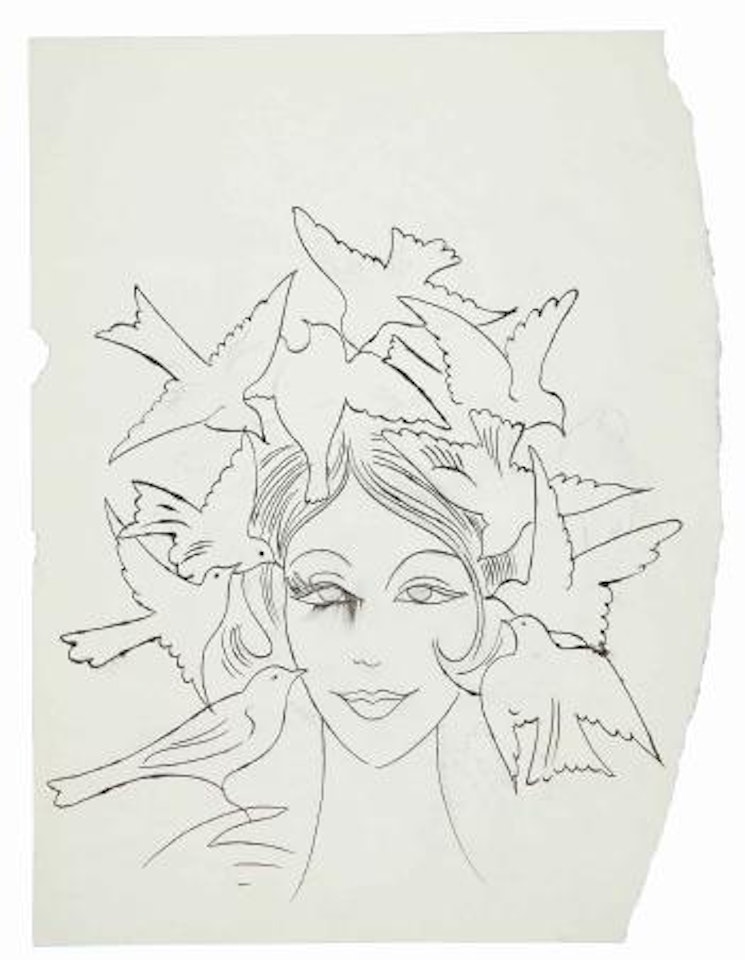 Female Head, Hand and Birds by Andy Warhol