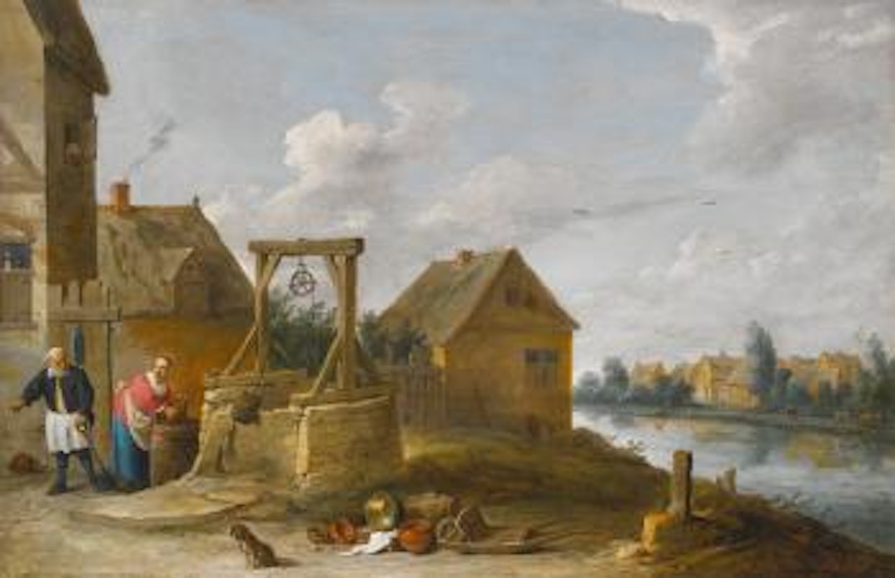 A Farmyard Scene With A Peasant And A Scullery Maid By A Well by David Teniers II