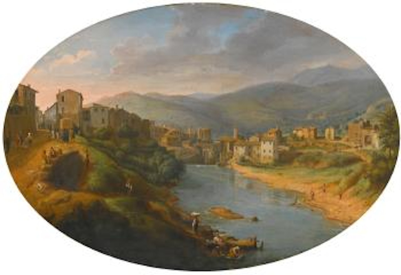Tivoli, A View Of The Town And The River Aniene Before The Old Waterfall by Gaspar van Wittel