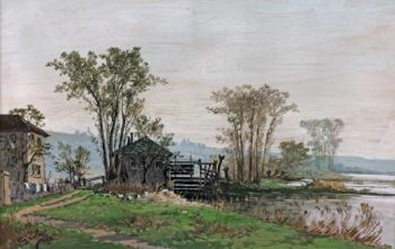 Maisons au bord de l'eau by Eugene Galien-Laloue
