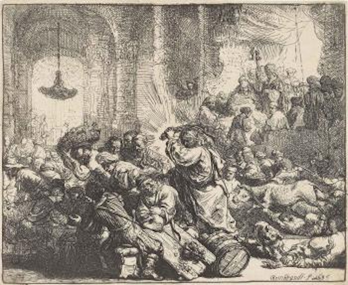Christ driving the Money Changers from the Temple (Bartsch, Hollstein 69; Hind 126; New Hollstein 139) by Attributed to Rembrandt Harmensz van Rijn