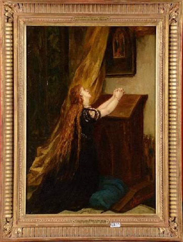 Portrait de la femme de l’artiste en costume de Marie Stuart by Constantin Meunier