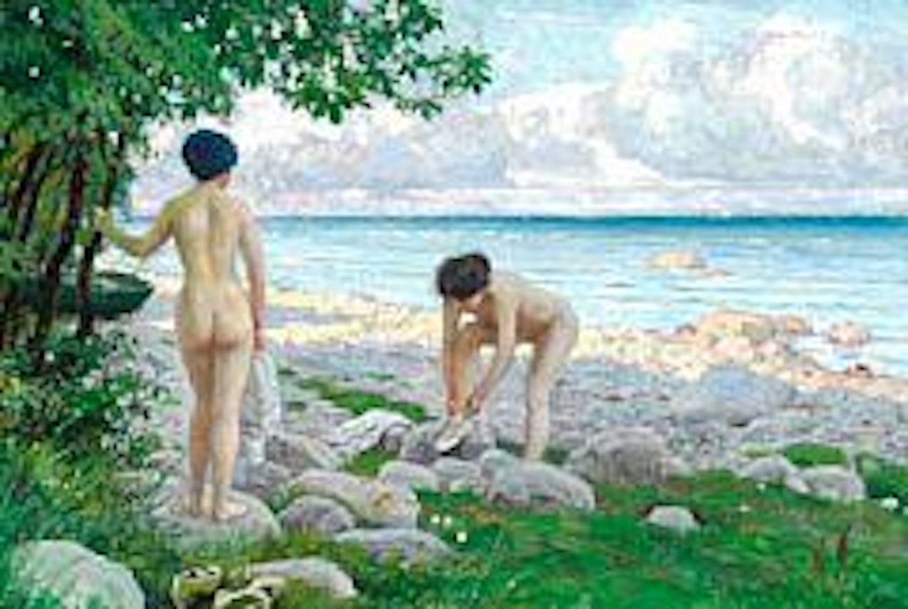 Two girls on Hornbæk beach by Paul Fischer