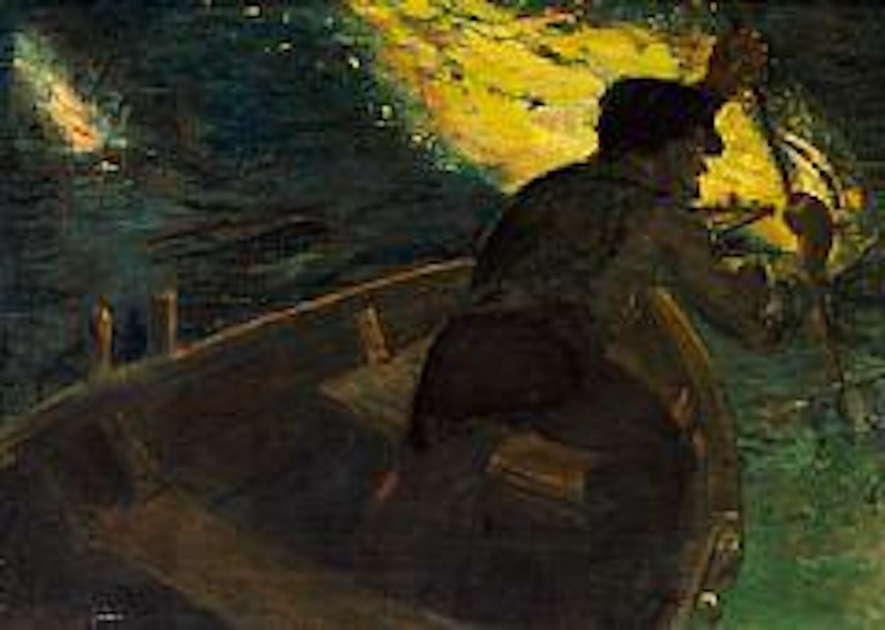 Eel catcher at night by Christian Krohg