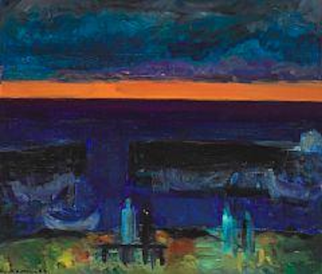 Figures at the harbour, Bornholm by Samuel Joensen-Mikines