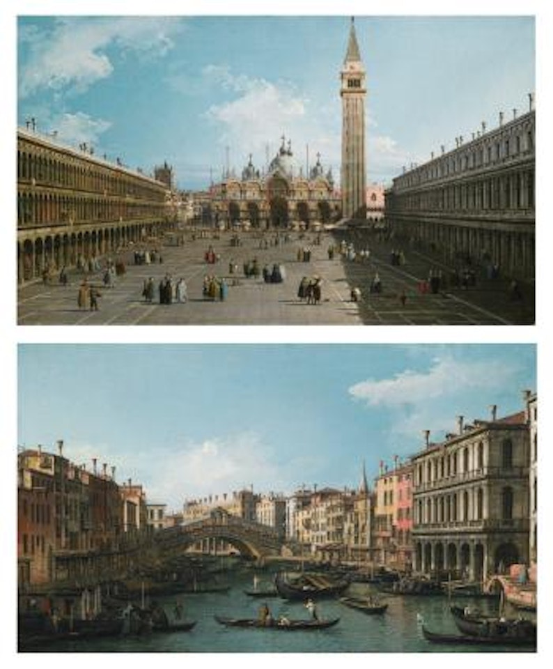 Venice, A View Of Piazza San Marco Looking East Towards The Basilica; Venice, The Grand Canal Looking North-east From The Palazzo Dolfin-manin To The Rialto Bridge by Canaletto