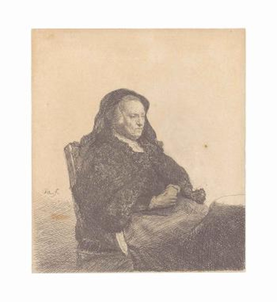 The Artist's Mother seated at a Table, looking right: Three quarter length (B., Holl. 343; H. 52; New Holl. 91 by Attributed to Rembrandt Harmensz van Rijn