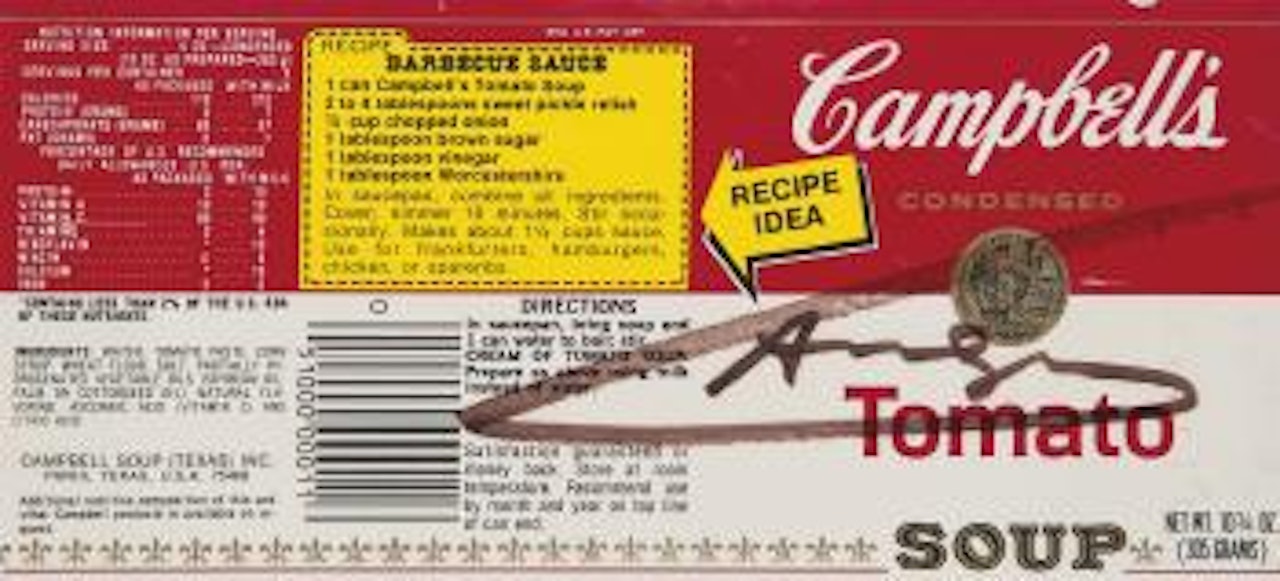 A Campbell's Condensed Tomato Soup label by Andy Warhol
