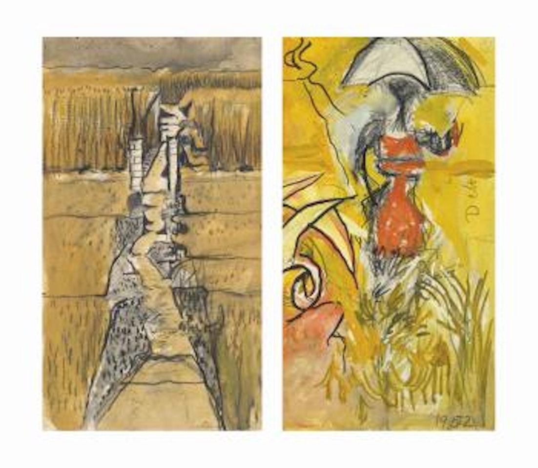 Path through a Field, Wye Valley (recto); Figure in the field (verso) by Graham Sutherland