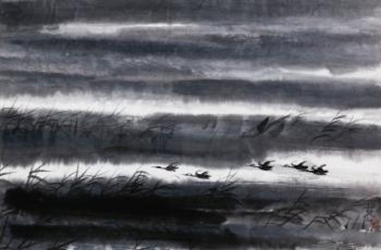 Oies en vol by Lin Fengmian