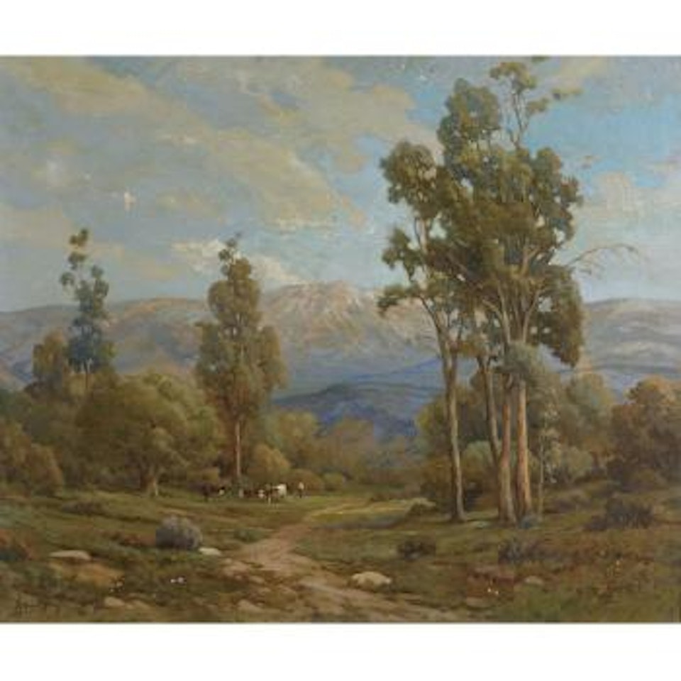 A landscape with cowherd and cows by Angel Espoy