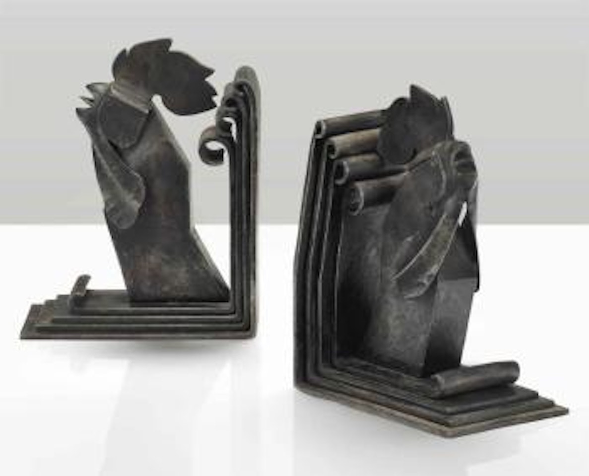 A Pair Of 'Rooster' Bookends by Edgar Brandt