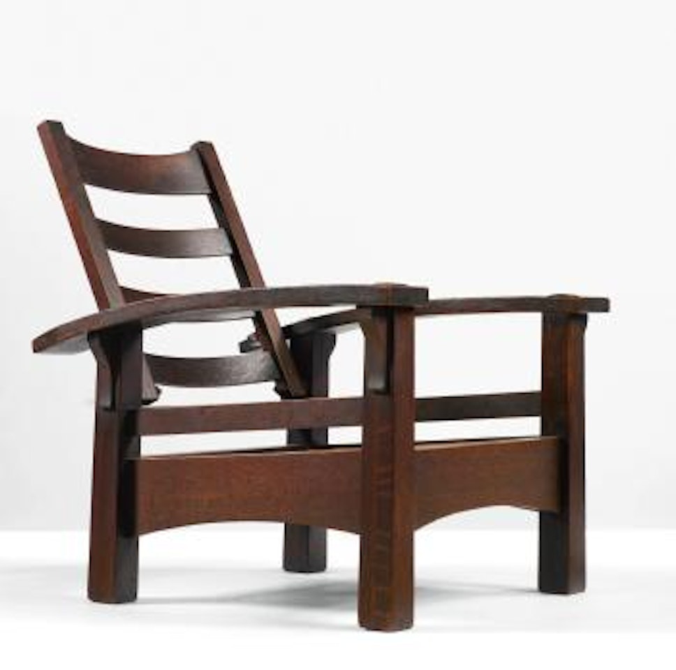 Reverse-tapered Bow-arm Morris Chair by Gustav Stickley