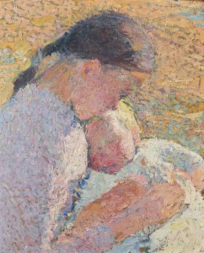 Jeune fille tenant un bébé endormi by Henri Jean Guillaume Martin
