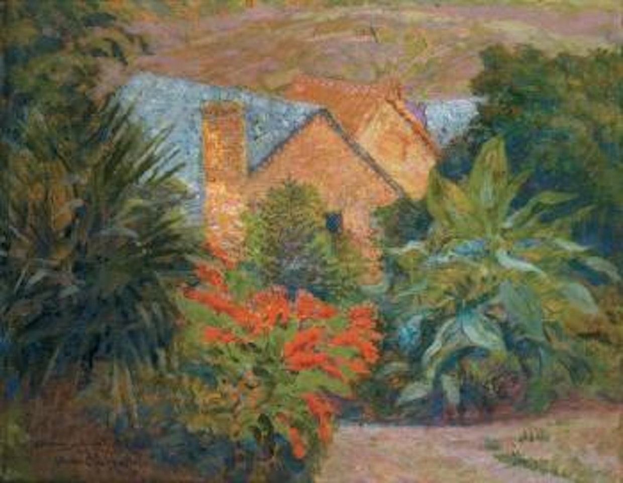Le buisson fleuri dans le jardin des filatures en Bretagne by Victor Charreton