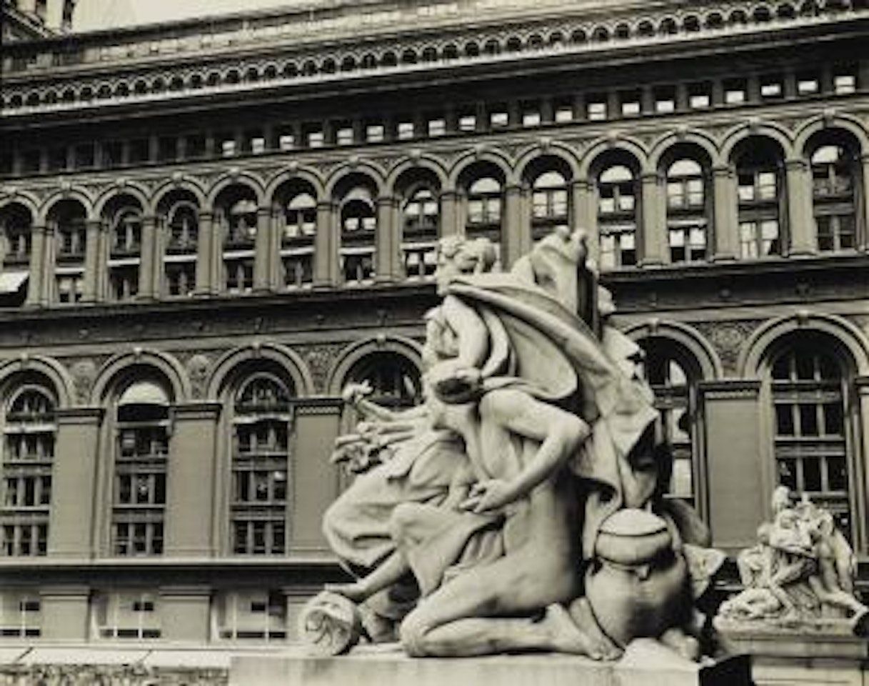 N. Y. Produce Exchange Building, Custom House Statue: In Rear by Berenice Abbott