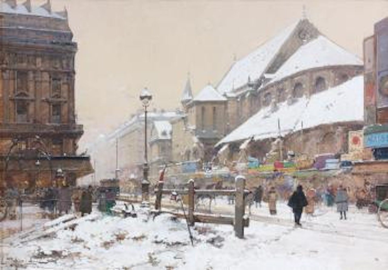 Église de Saint Martin des champs sous la neige by Eugene Galien-Laloue