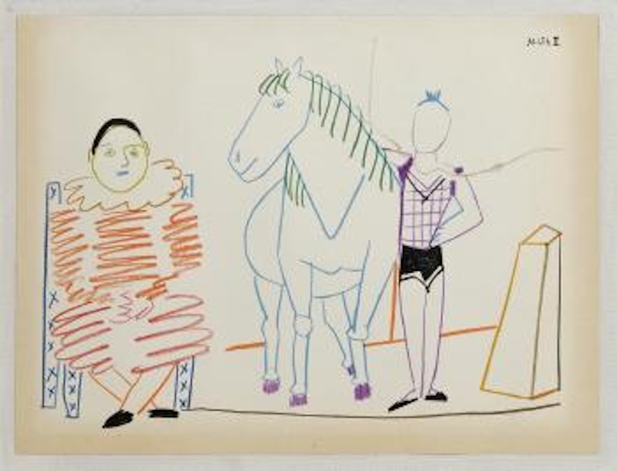 La Comedia Humana: dos personajes y caballo by Pablo Picasso