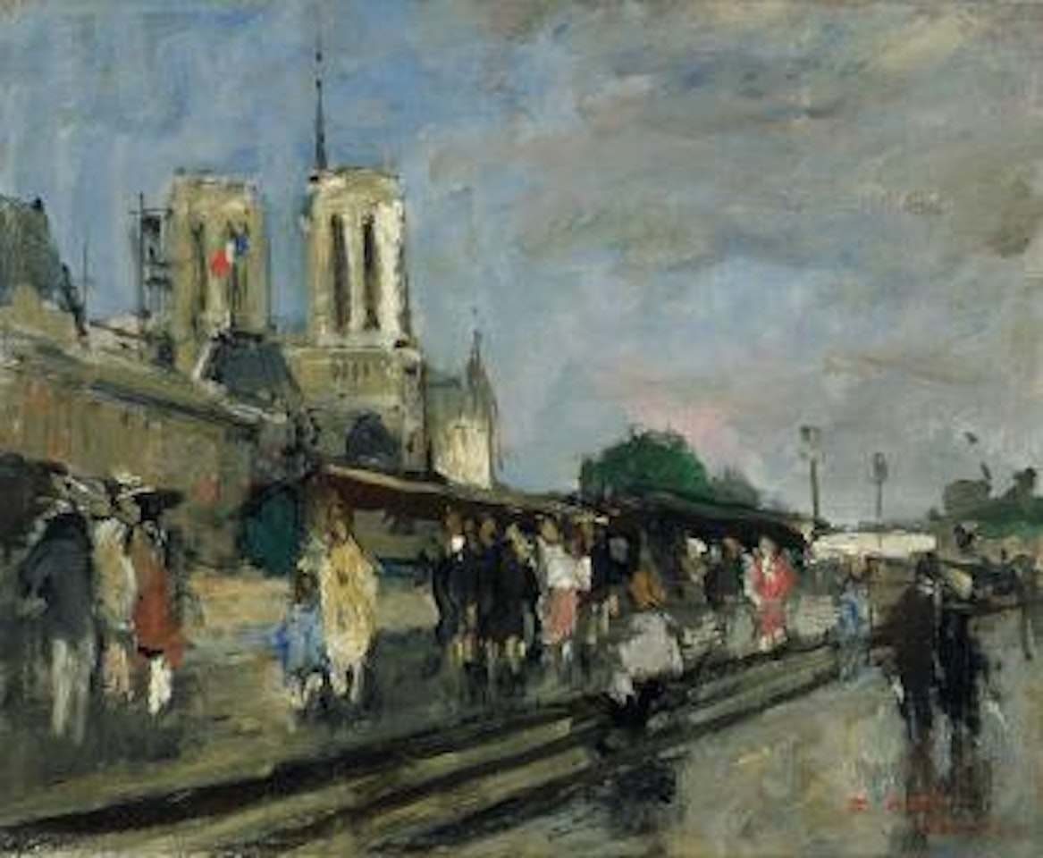Bouquinisten am Quai Saint-Michel, mit Blick auf Notre-Dame by François Gall