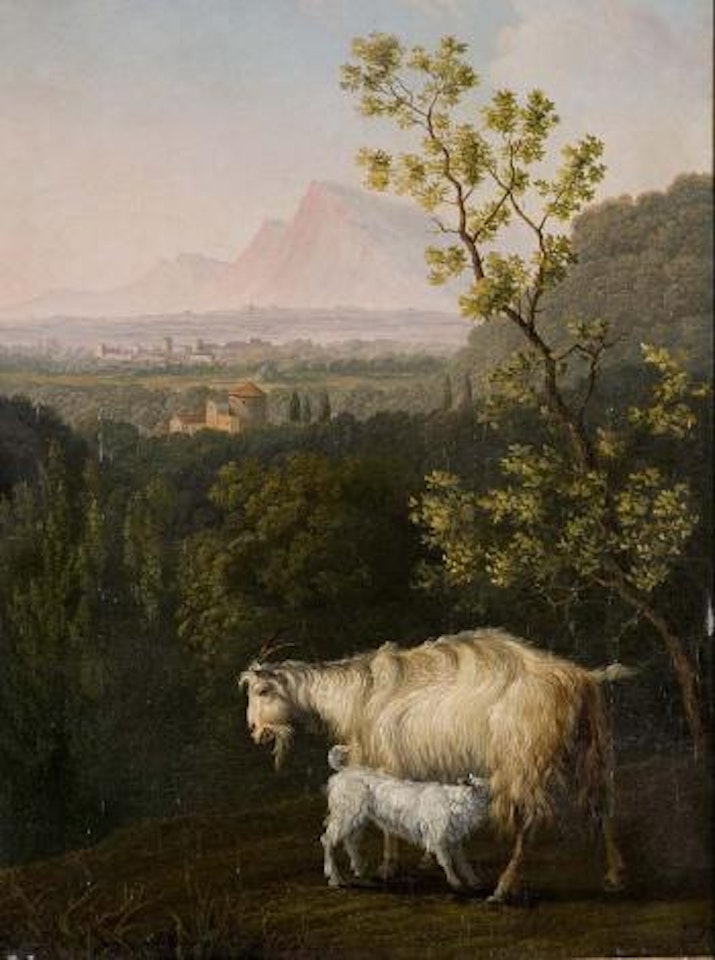 Capra e capretto in un paesaggio by Jacob Philipp Hackert