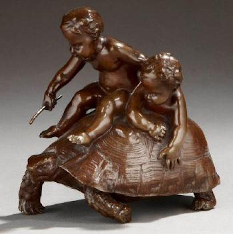 Deux enfants chevauchant une tortue by Louis-Ernest Barrias