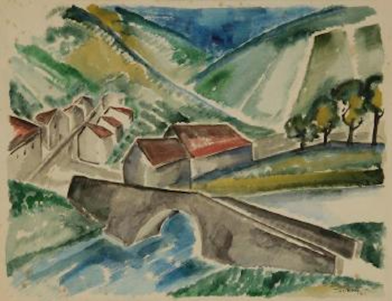Paysage au vieux pont by Ossip Zadkine