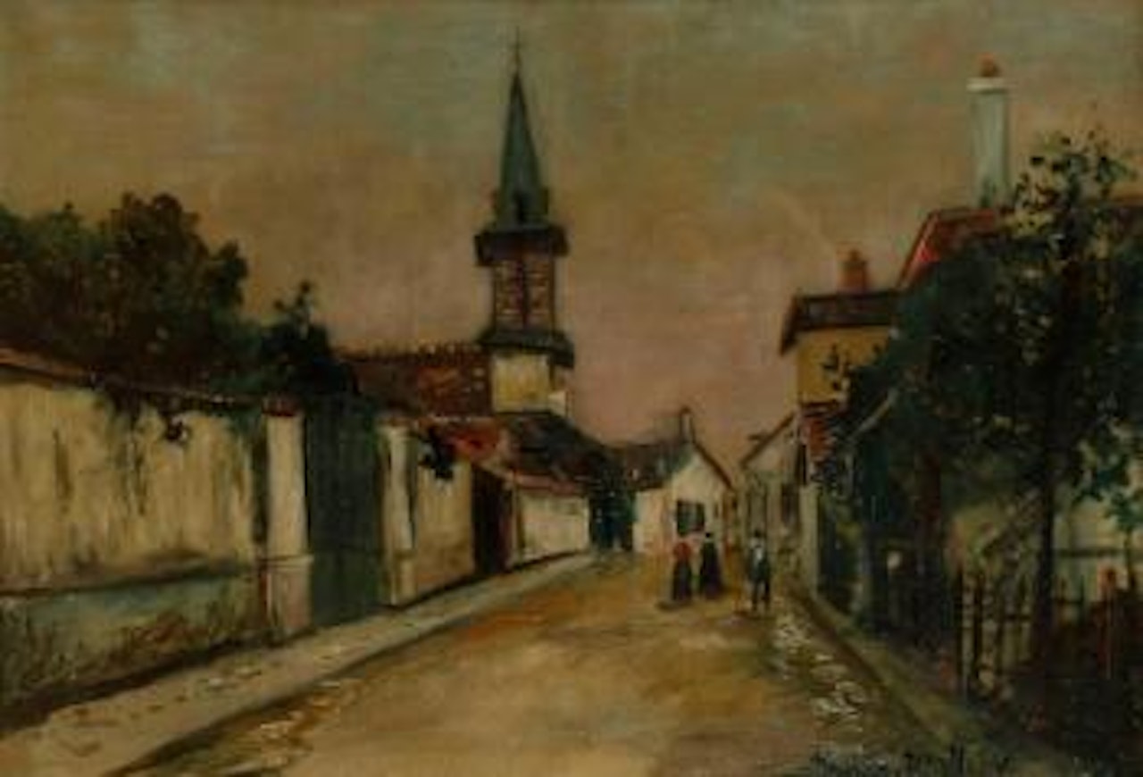 Rue de l'Église à Vieux-Moulin (Oise) by Maurice Utrillo