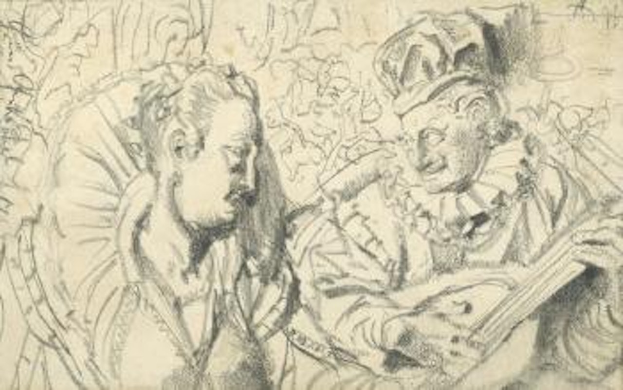 Musikant und Edelfrau in barocker Tracht by Adolph Menzel