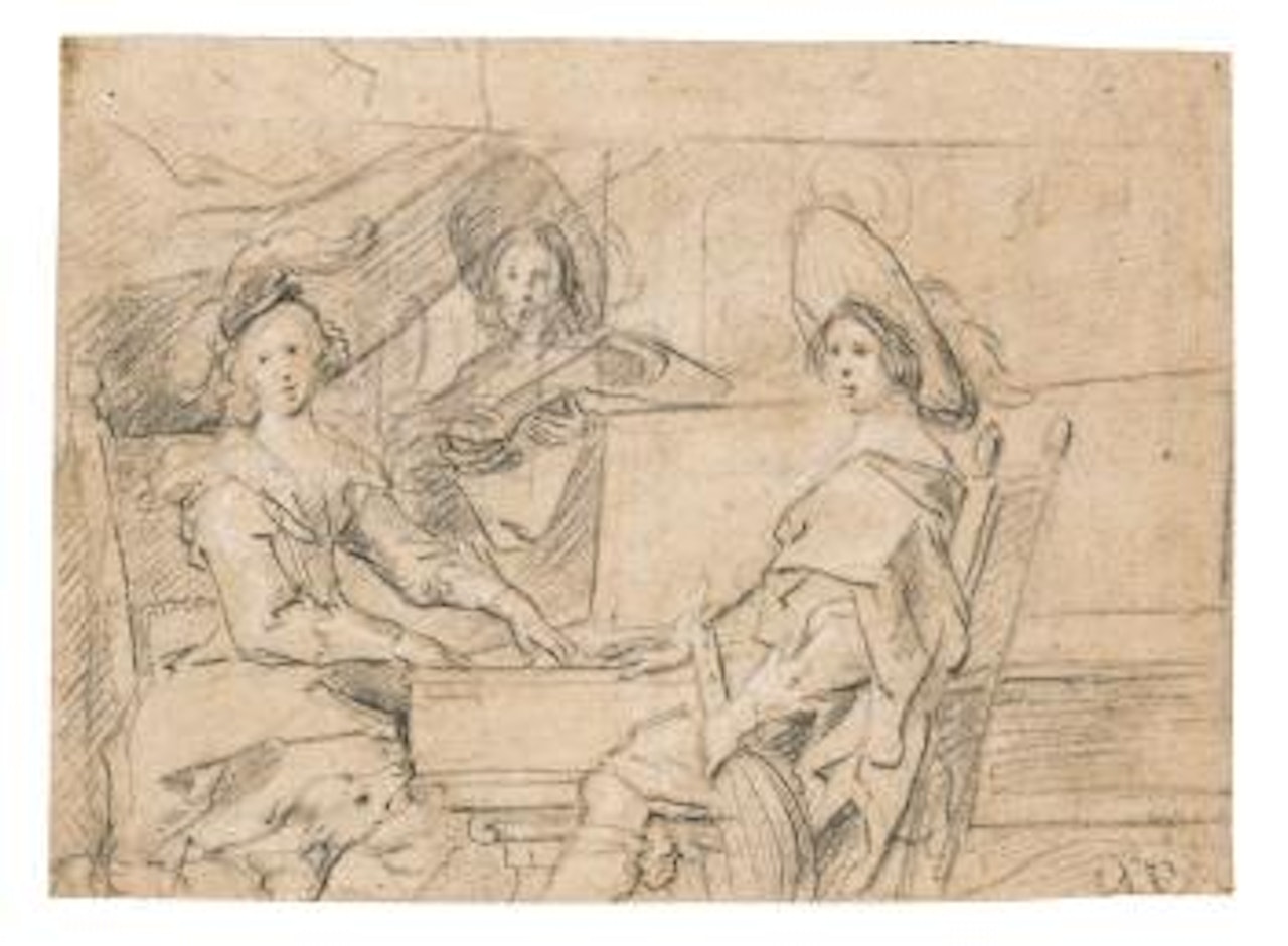 Interior Scene With A Lady And Two Gentlemen Making Music by Jacob Jordaens