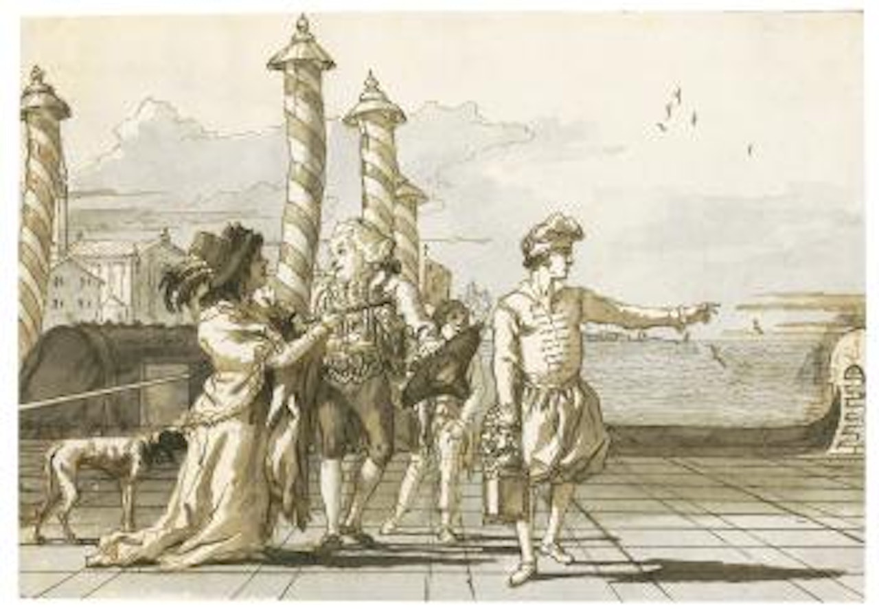 Incontro Al Molo: A 'Codega' Showing The Way To A Noble Couple On A Molo by Giovanni Domenico Tiepolo