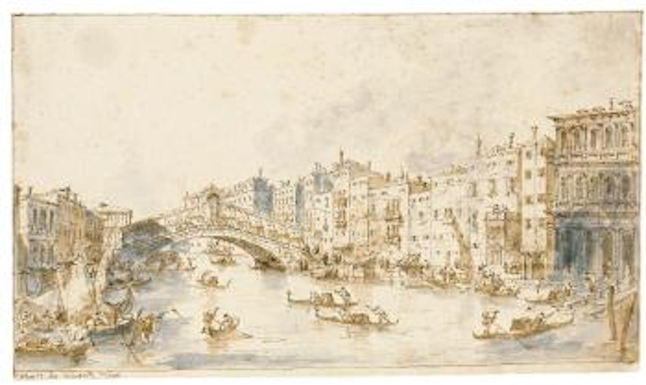 View Of The Grand Canal With The Rialto Bridge And The Riva Del Vin by Francesco Guardi