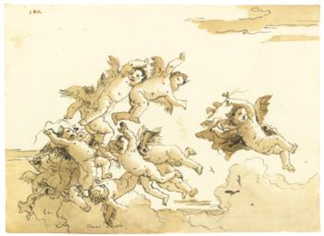 Putti Flying Amongst The Clouds by Giovanni Domenico Tiepolo