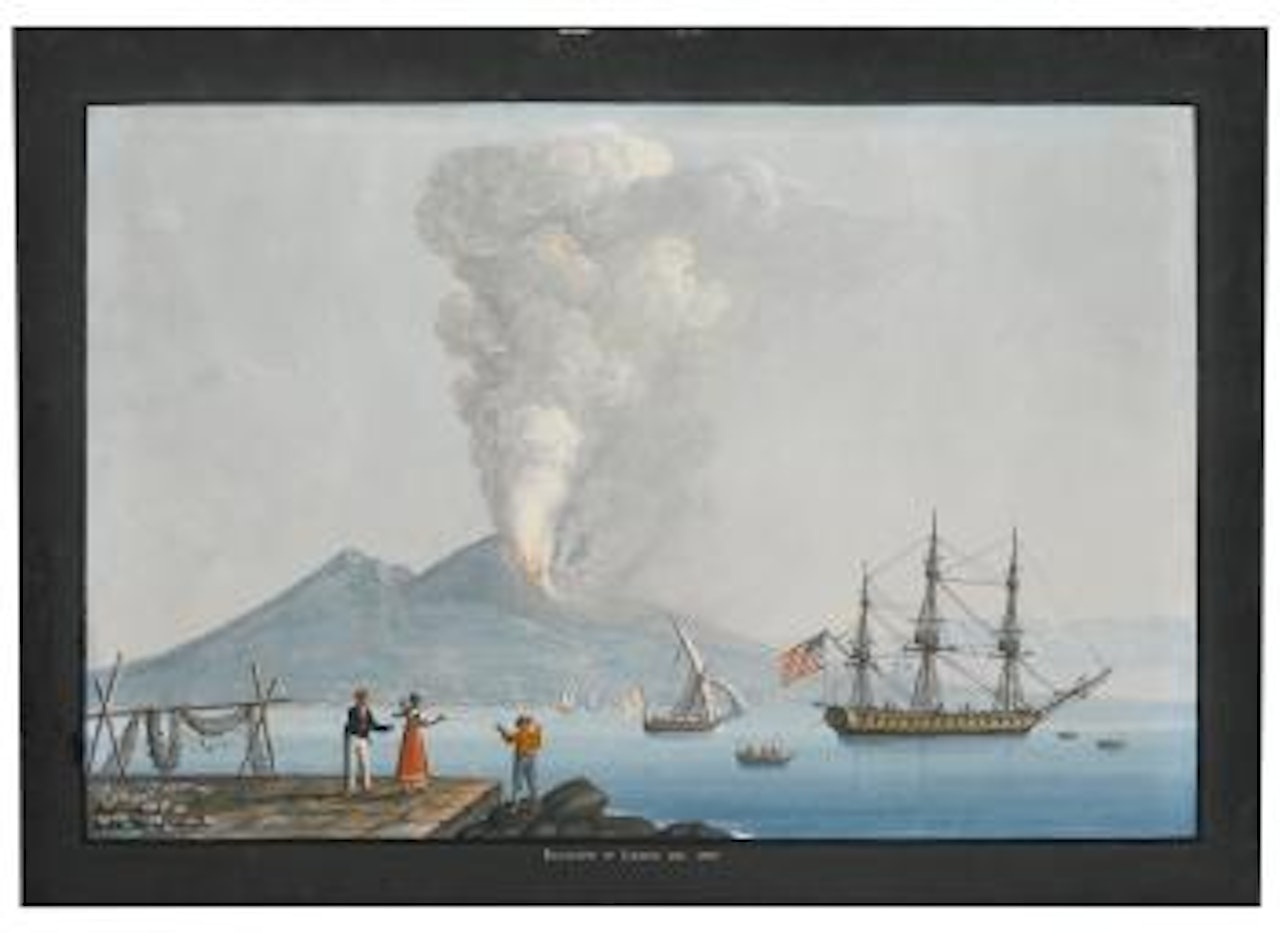 The 1810 Eruption Of Vesuvius, An American Frigate Anchored In The Bay by Neapolitan School