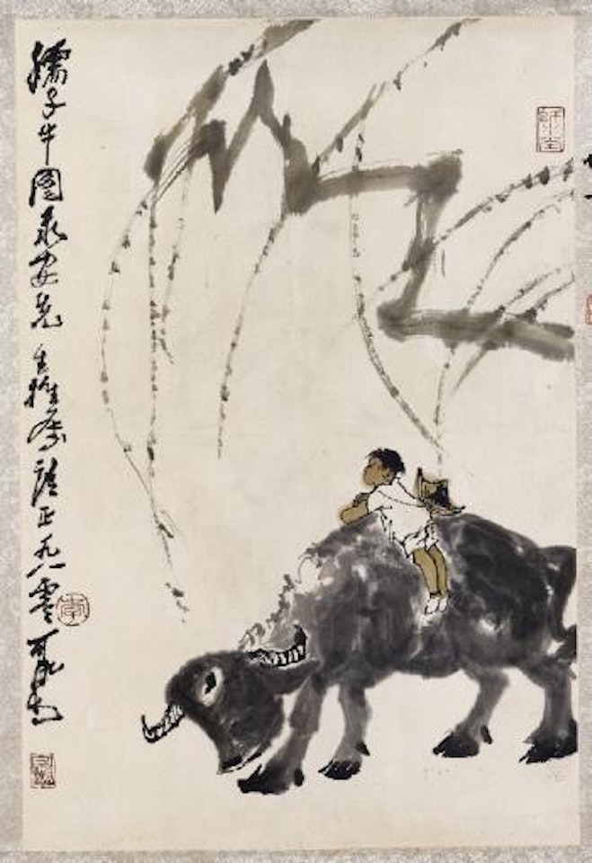 Herd boy on a water buffalo by Li Keran