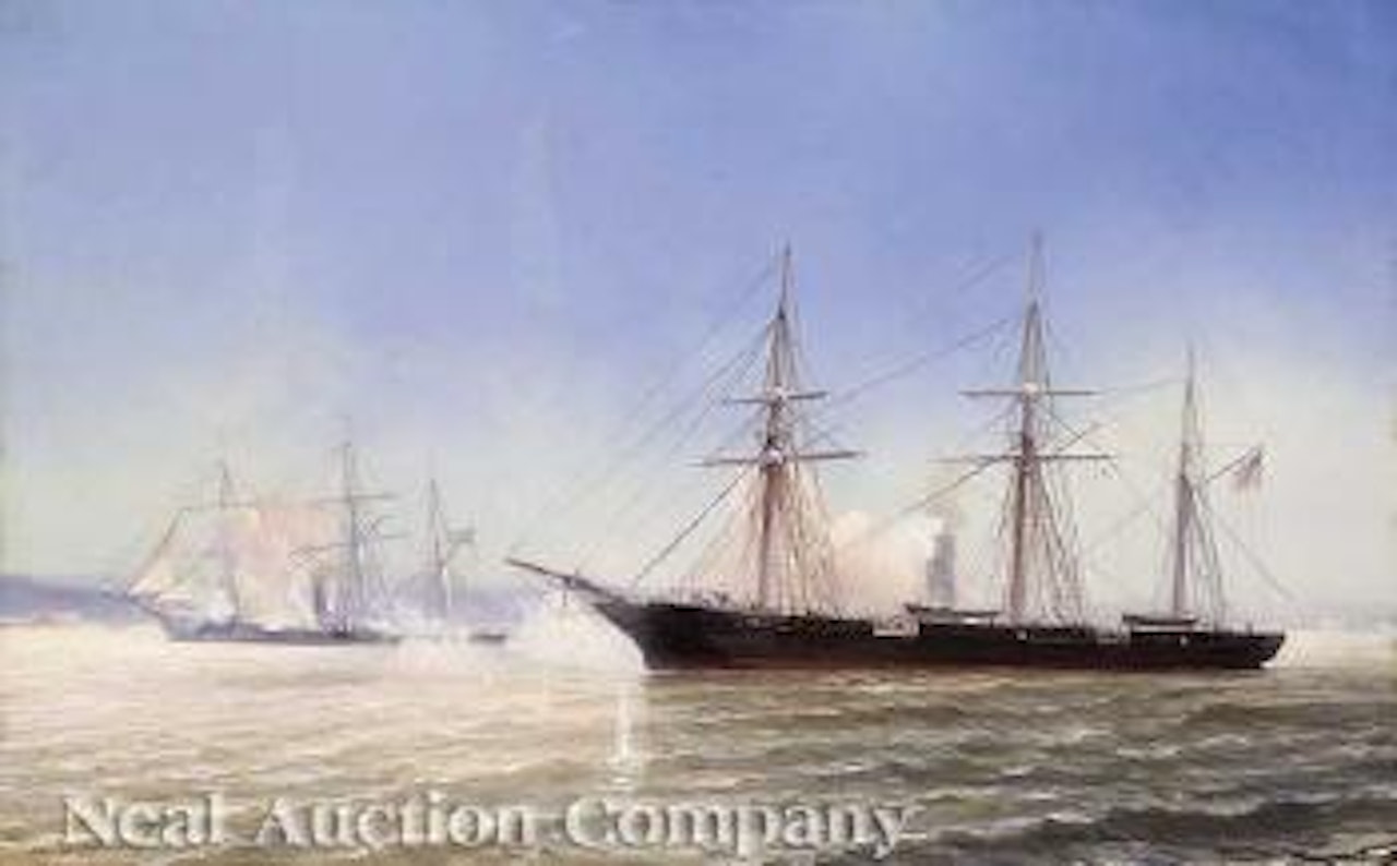 The Confederate Raider Alabama in Action with the USS Kearsarge, June 19, 1864 by Jean Baptiste Henri Durand-Brager
