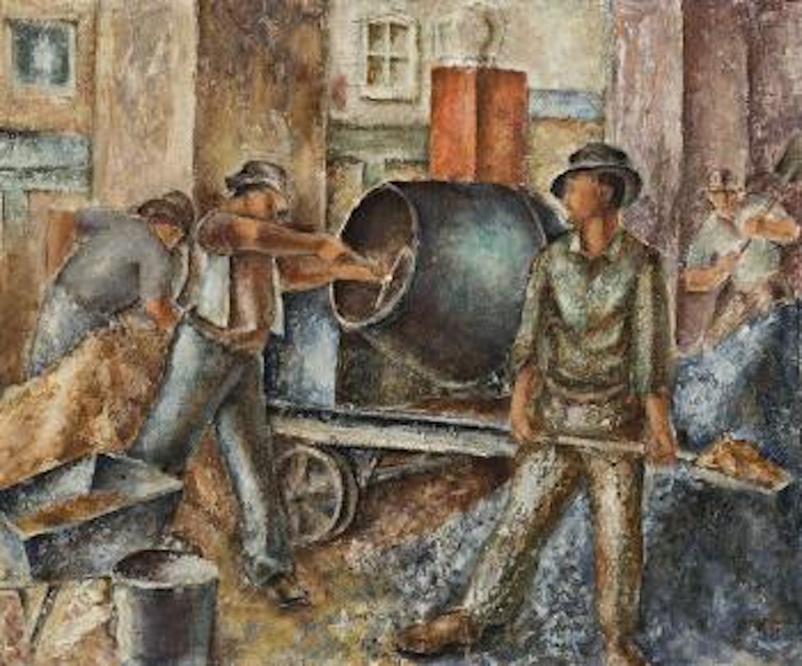 Men mixing concrete by George Russell Drysdale