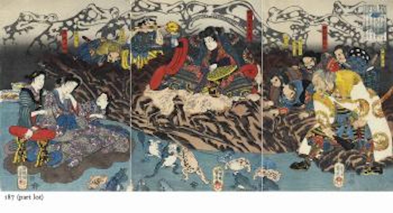 A group of fifteen triptychs mainly depicting warriors and mythological scenes by Utagawa Kuniyoshi