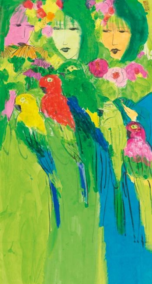Three Women With Parrots by Walasse Ting