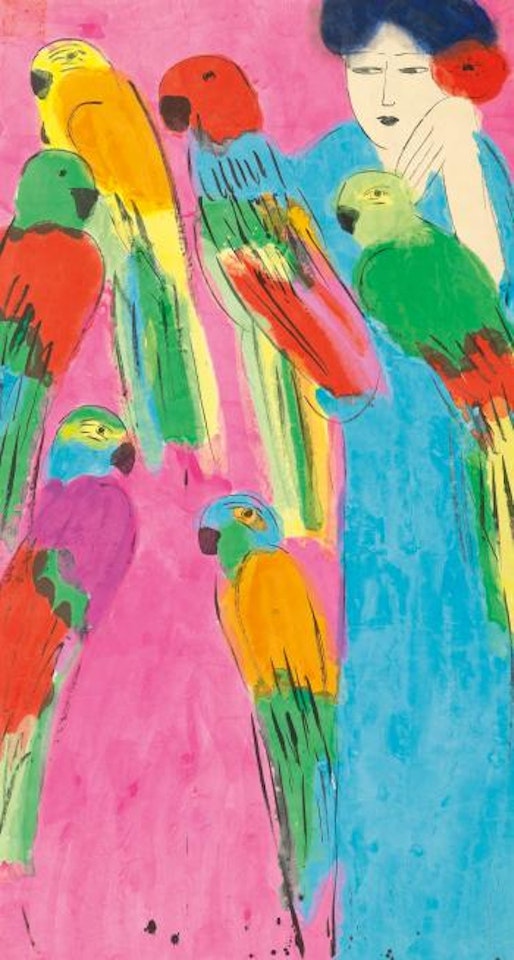 Woman With Parrots by Walasse Ting