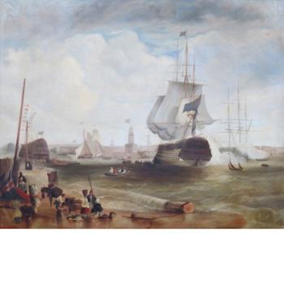 British Ships of War at a Naval Base by Edward William Cooke