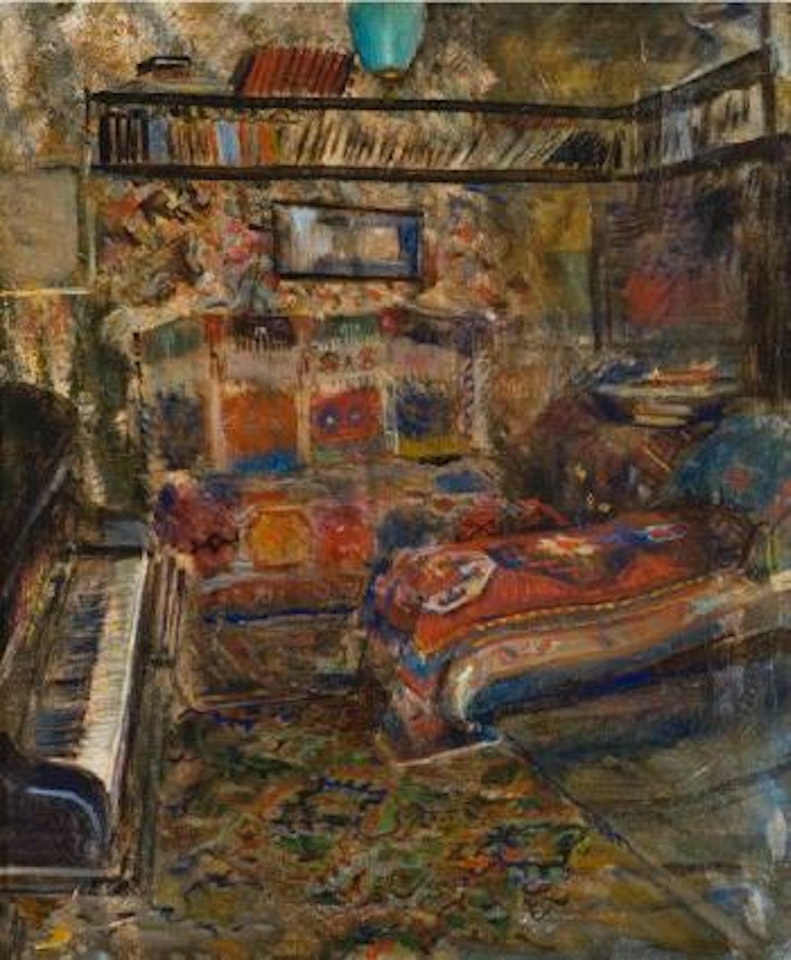 Interiør med piano og divan by Christian Krohg