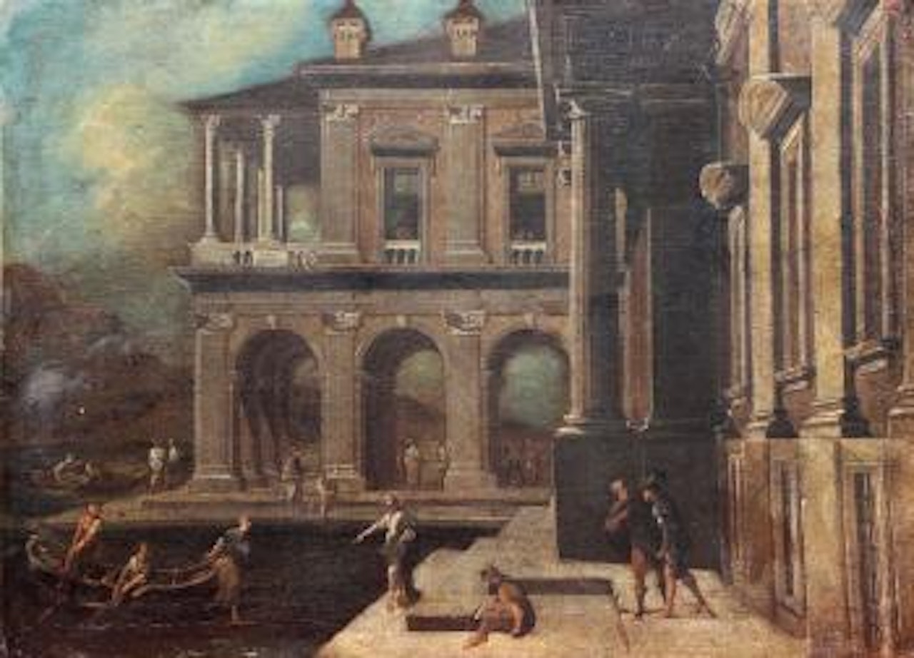 Architecture de palais portuaire avec la pêche miraculeuse by Viviano Codazzi