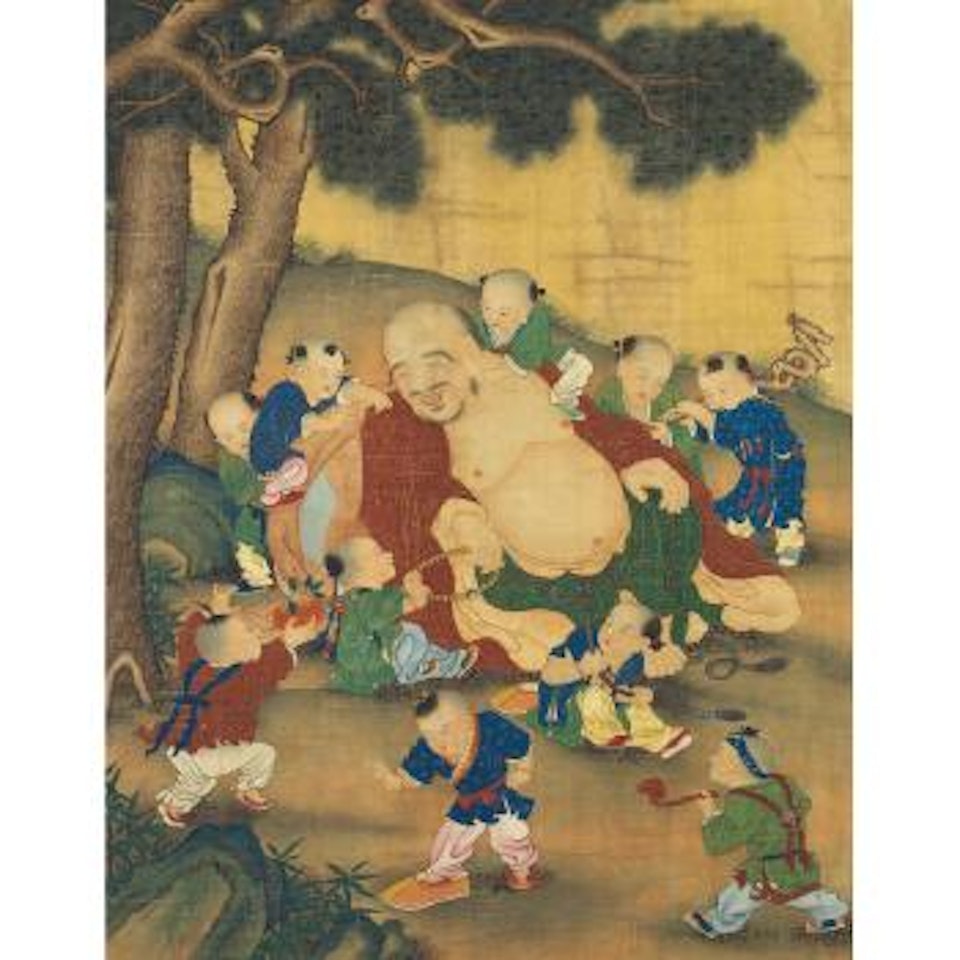 Maitreya Buddha and ten children by Chinese School