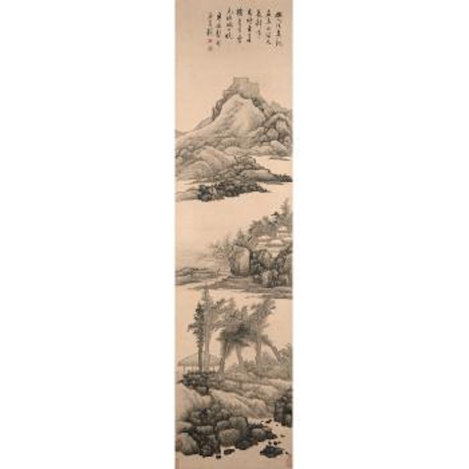 River landscape at dawn by Gong Xian
